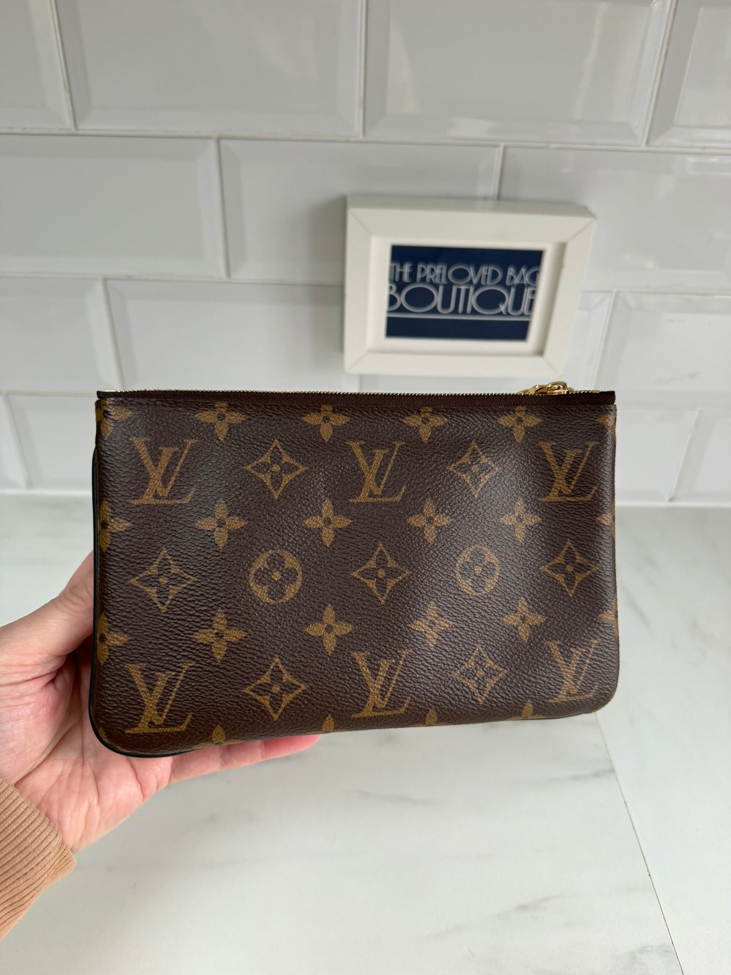 Louis Vuitton Double Zip Pochette in Giant Reverse Monogram Canvas