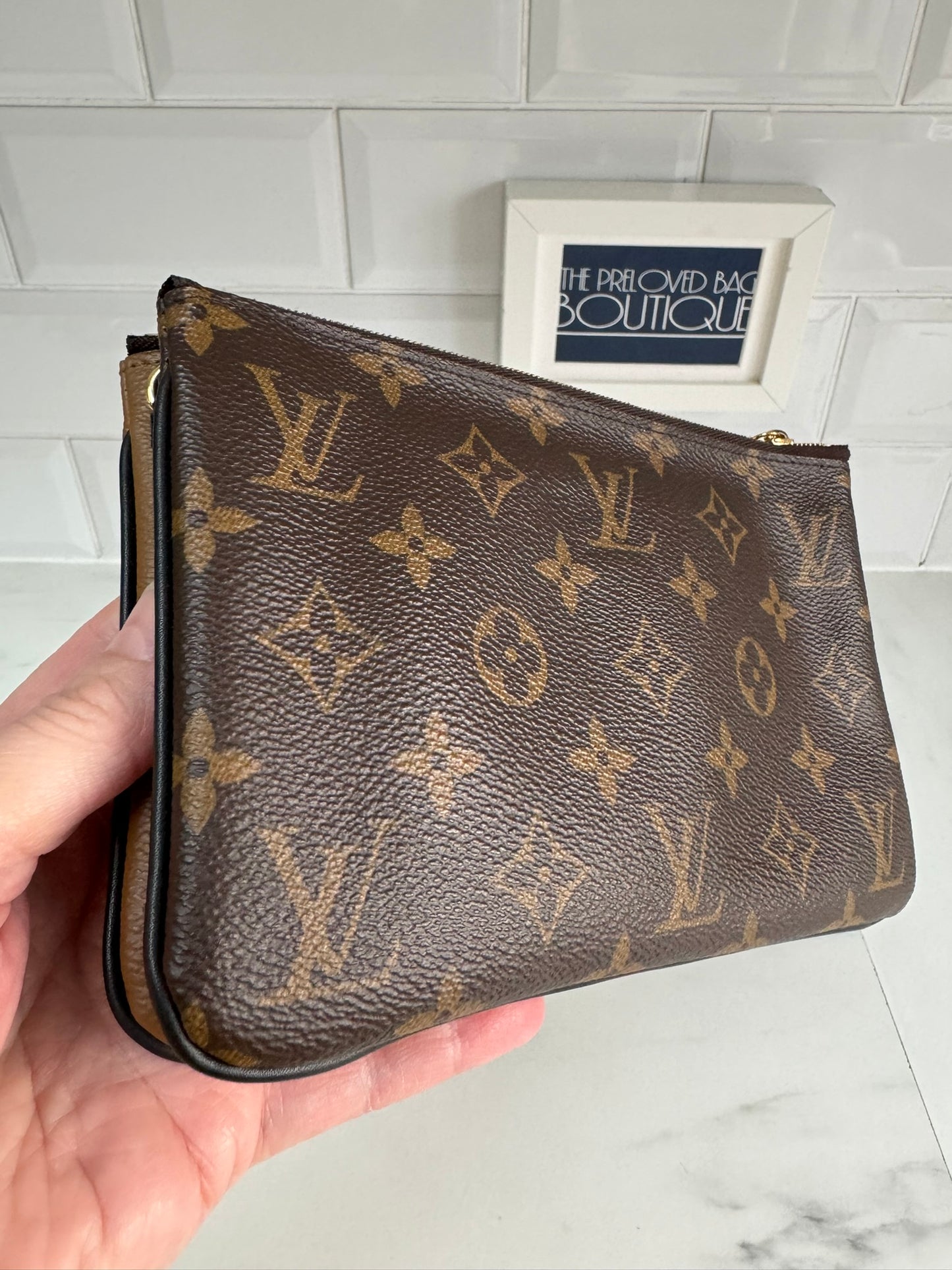 Louis Vuitton Double Zip Pochette in Giant Reverse Monogram Canvas