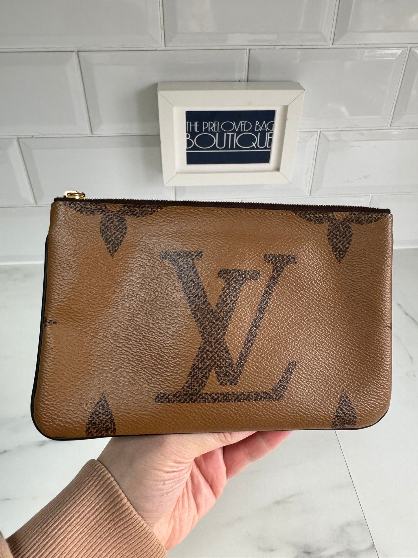 Louis Vuitton Double Zip Pochette in Giant Reverse Monogram Canvas