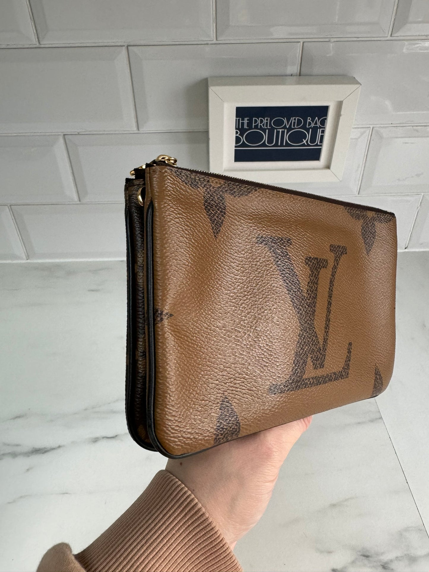 Louis Vuitton Double Zip Pochette in Giant Reverse Monogram Canvas