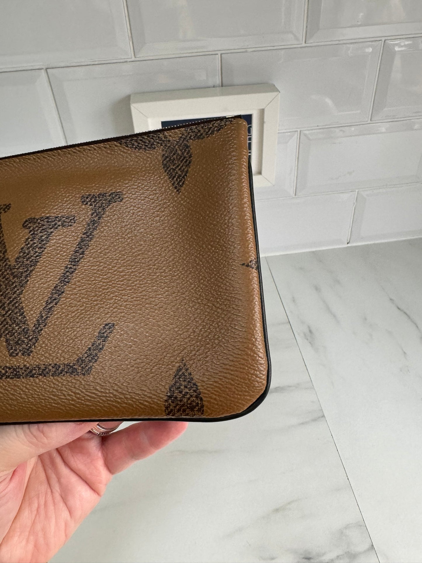 Louis Vuitton Double Zip Pochette in Giant Reverse Monogram Canvas