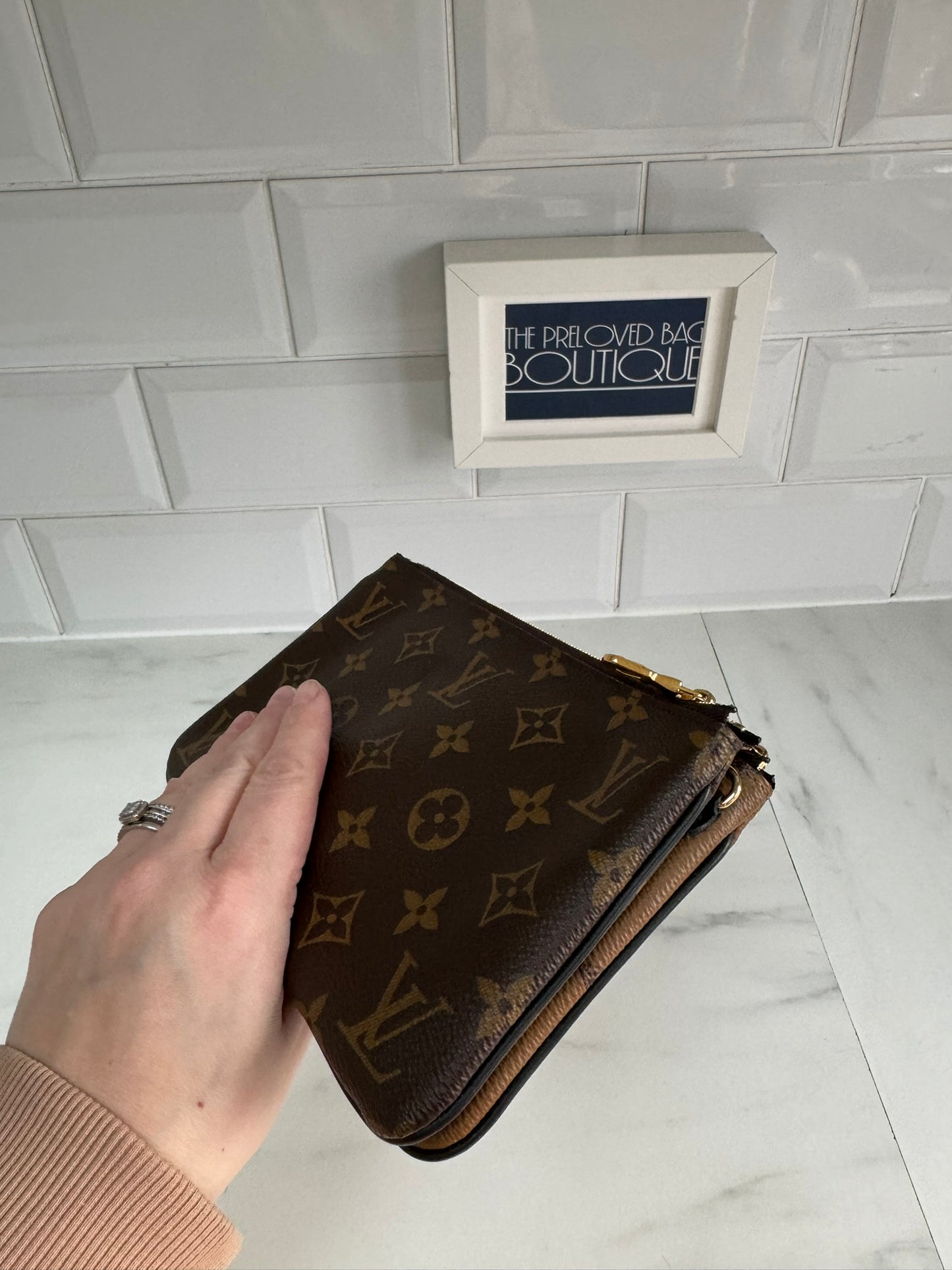 Louis Vuitton Double Zip Pochette in Giant Reverse Monogram Canvas