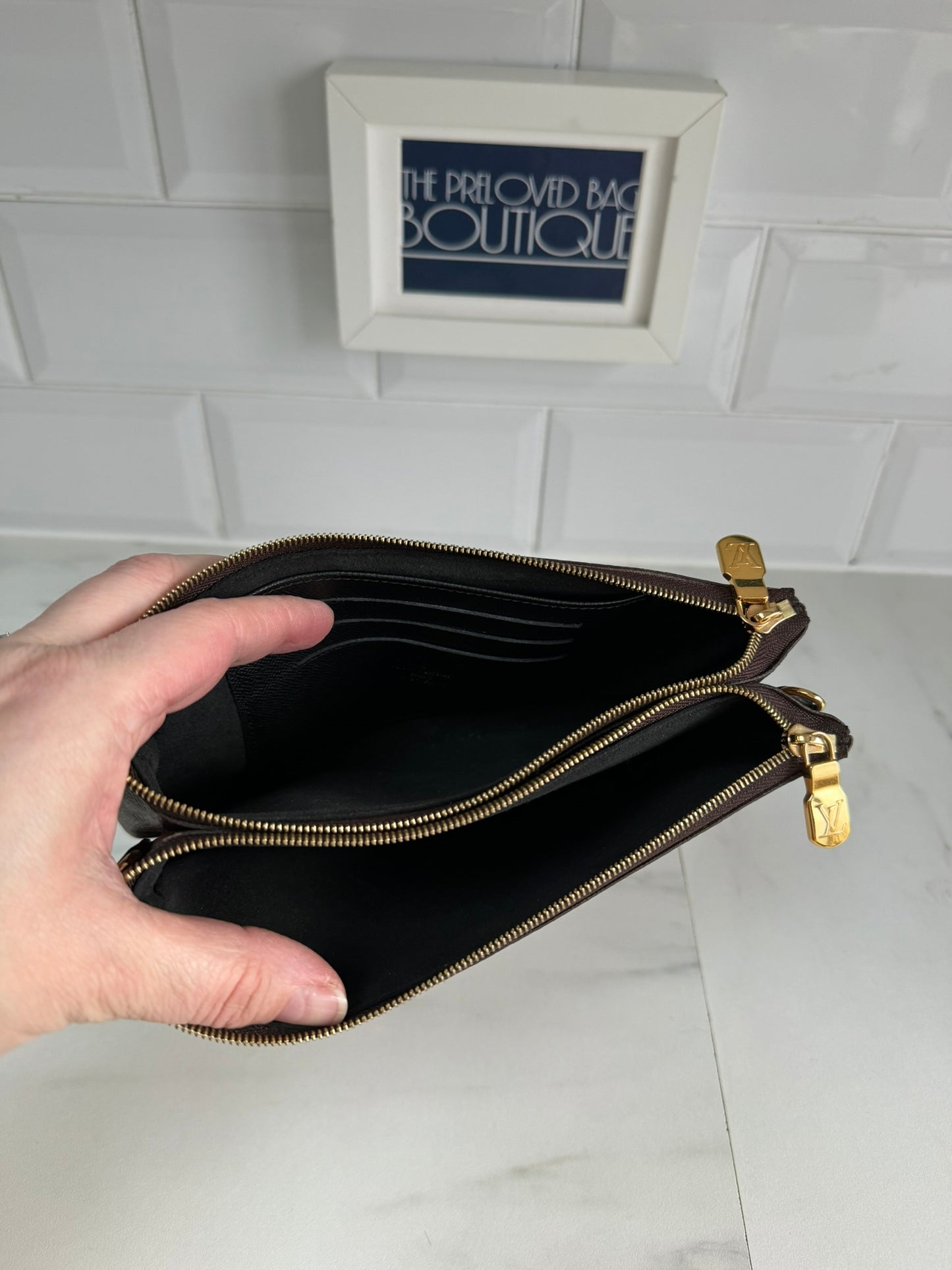 Louis Vuitton Double Zip Pochette in Giant Reverse Monogram Canvas