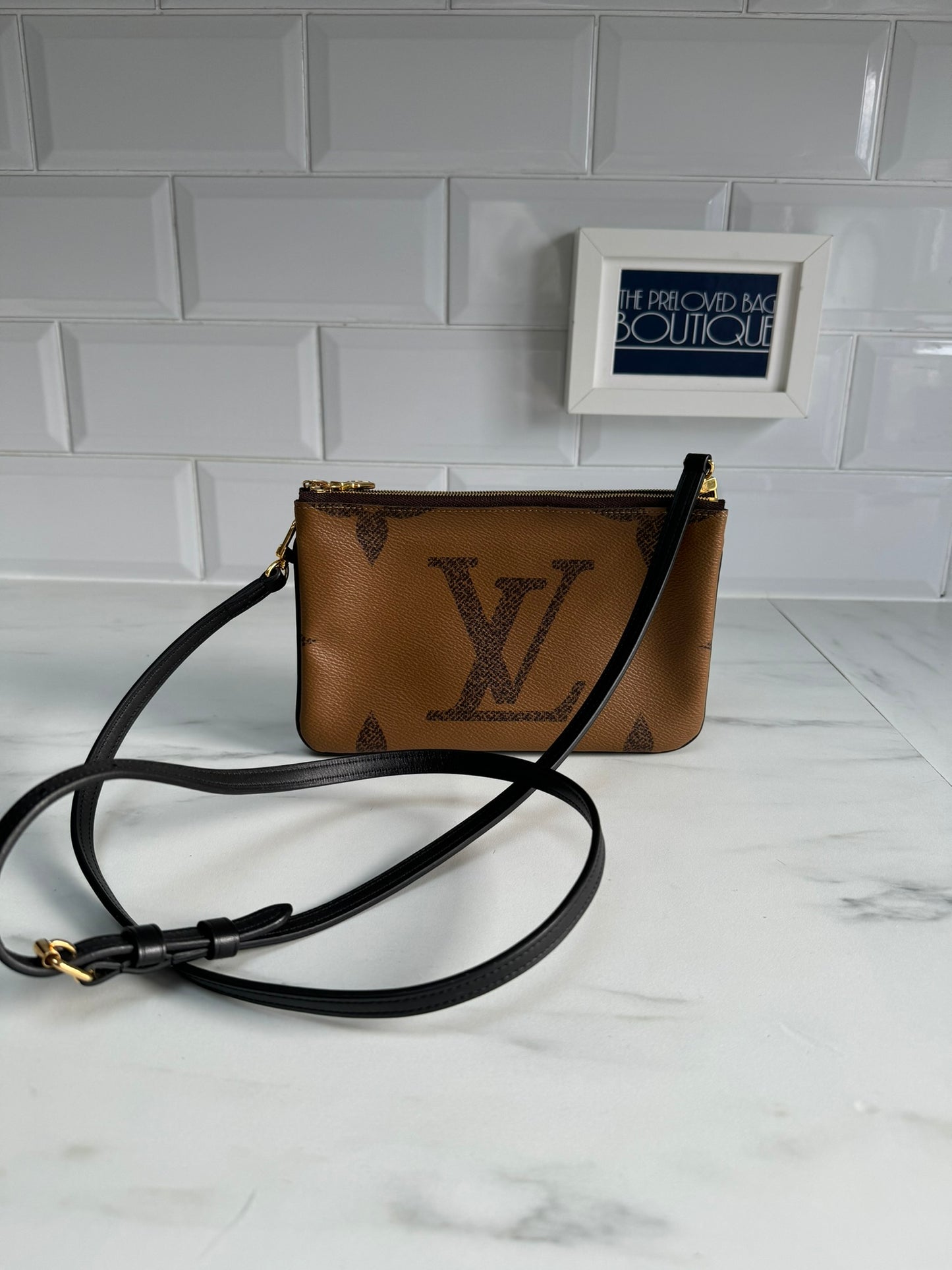 Louis Vuitton Double Zip Pochette in Giant Reverse Monogram Canvas