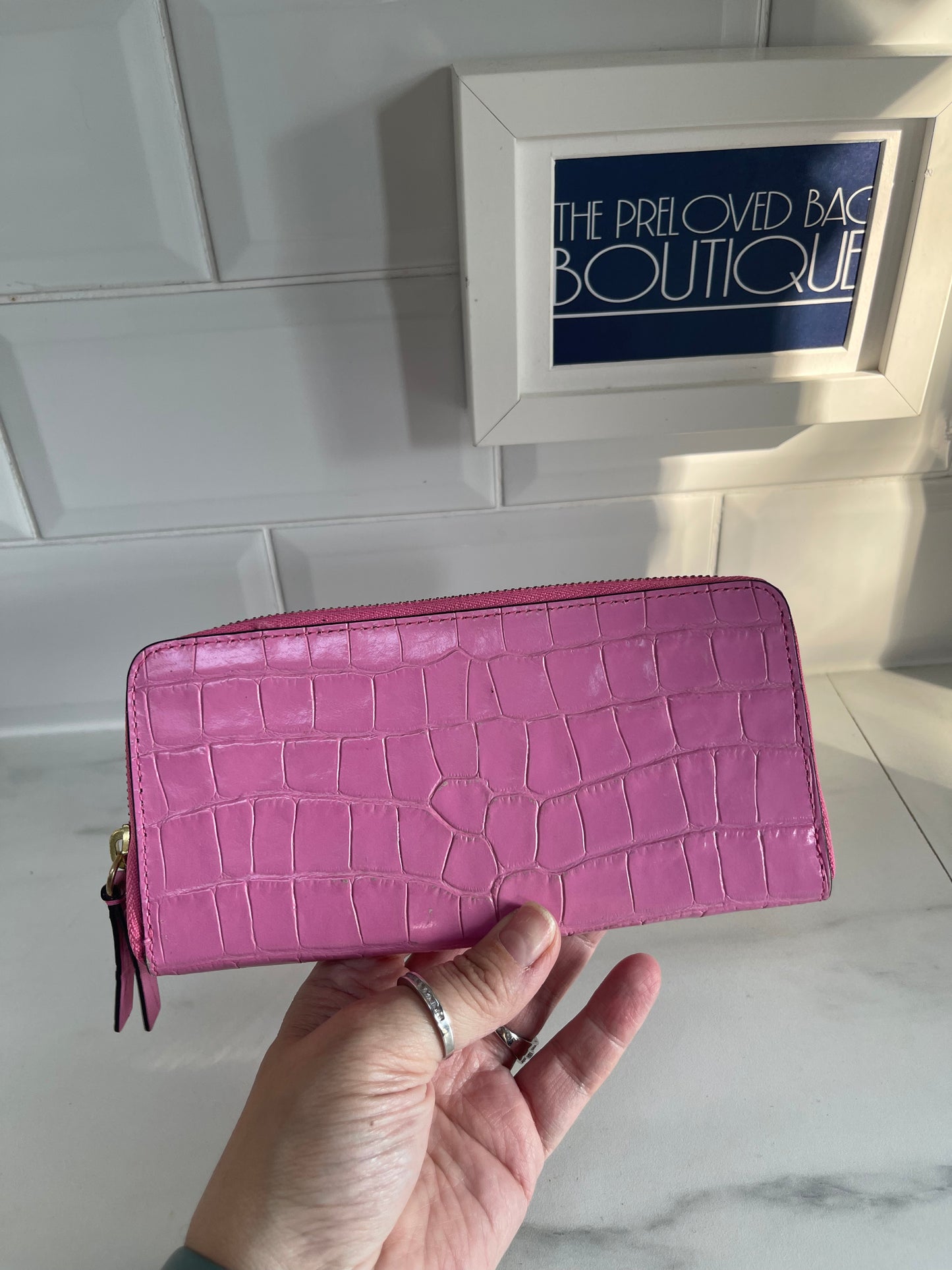 Mulberry Long Zip wallet - Raspberry Croc Embossed