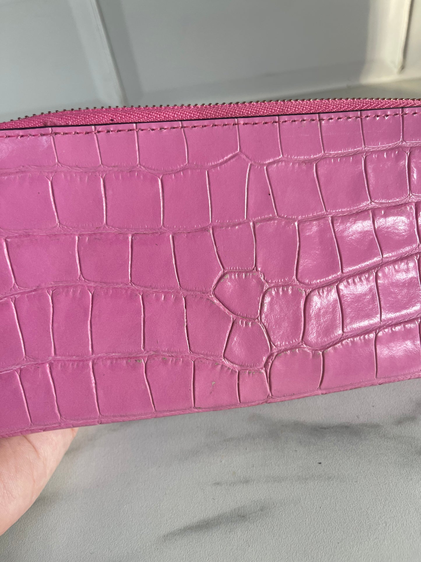 Mulberry Long Zip wallet - Raspberry Croc Embossed