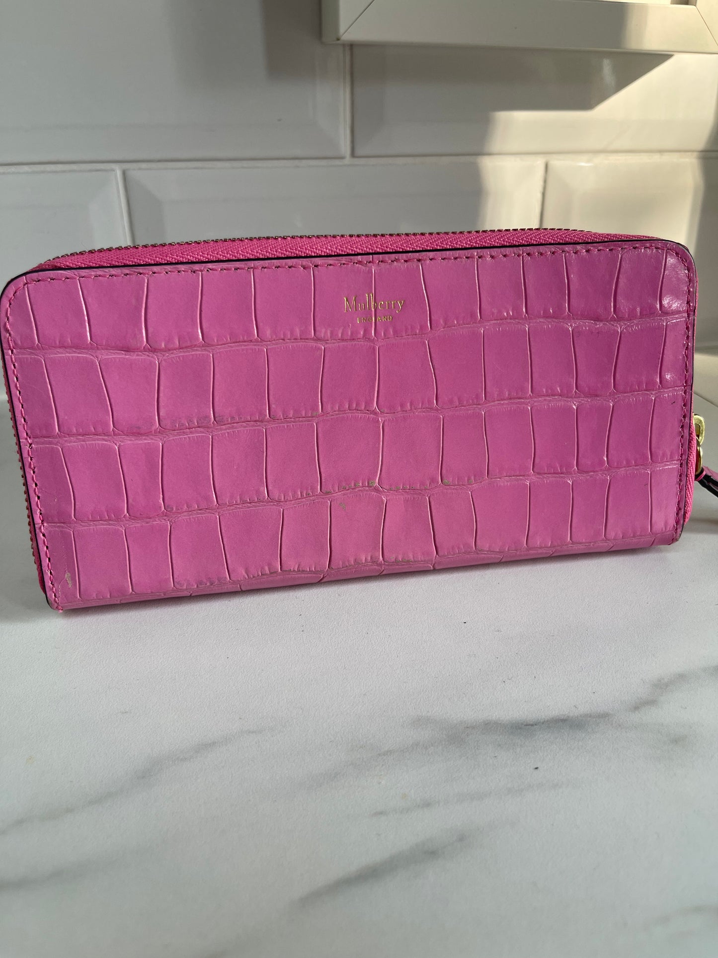 Mulberry Long Zip wallet - Raspberry Croc Embossed